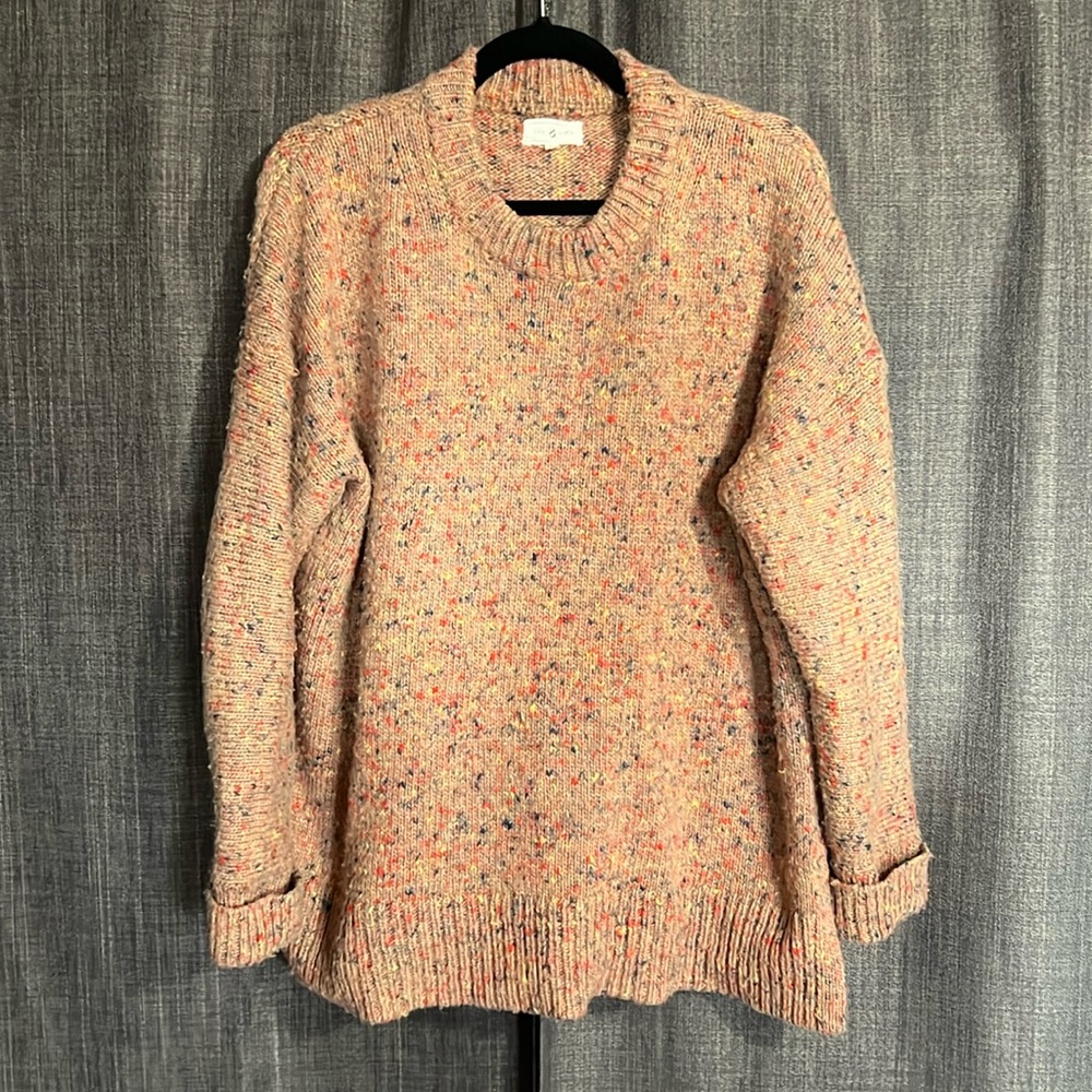 Lou & grey colorful rainbow knit sweater crewneck with side slits medium